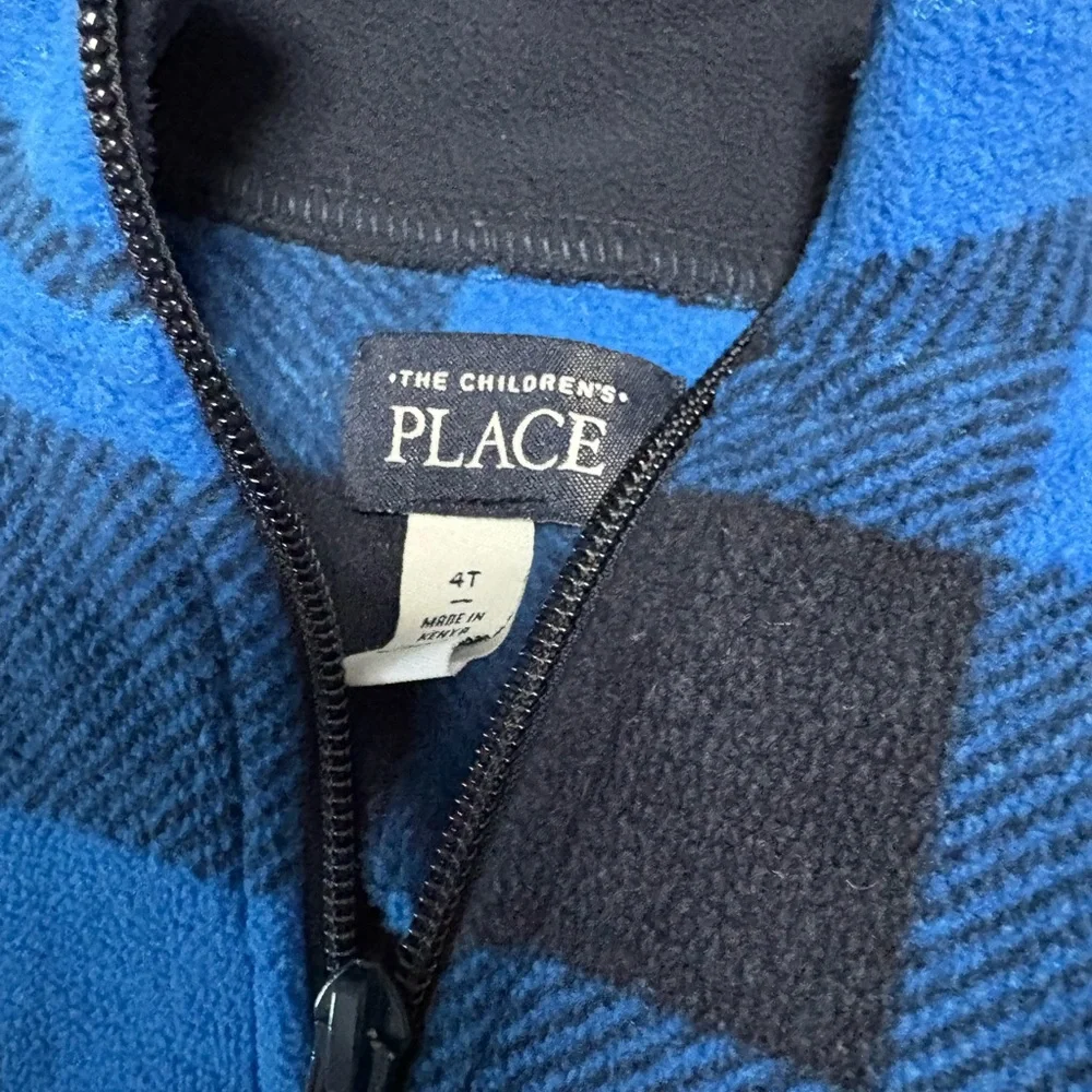 The Children's Place Blue and Black Plaid Fleece Pullover 4T